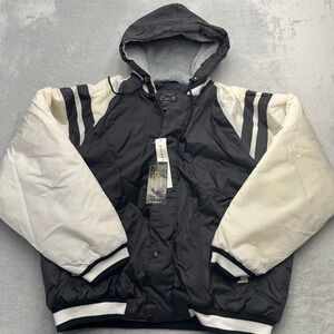 NEW Cascade Baseball Bomber Jacket Men Large Black White Hooded Softshell Zip Up